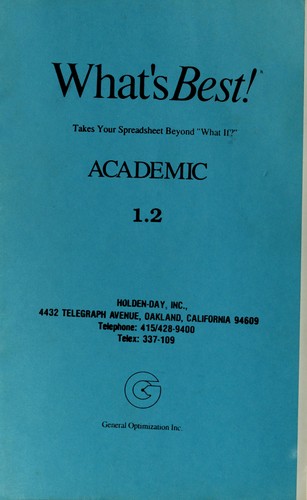 Cover for ABC's of Optimazation using What's Best!