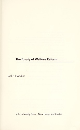 Cover for Poverty of welfare reform