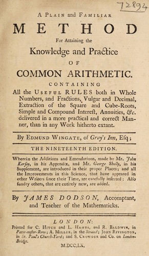 Cover for A plain and familiar method for attaining the knowledge and practice of common arithmetic ...