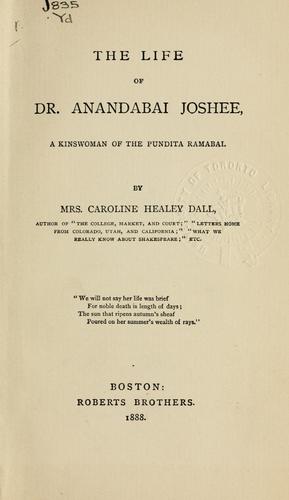 Cover for The life of Dr. Anandabai Joshee