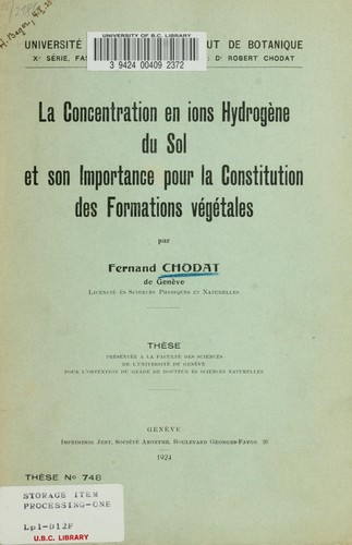 Cover for La concentration en ions hydrogène du sol et son importance pour la constitution des formations végétales