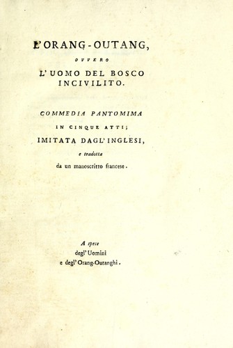 Cover for L'Orang-outang, ovvero, L'uomo del bosco incivilito