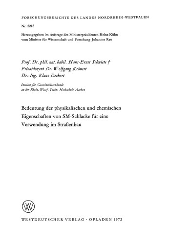 Cover for Bedeutung der physikalischen und chemischen Eigenschaften von SM-Schlacke für eine Verwendung im Straßenbau