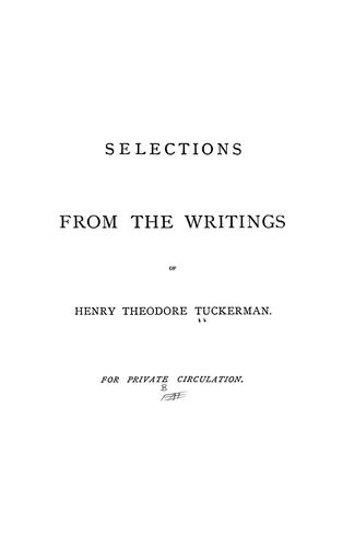 Cover for Selections from the writings of Henry Theodore Tuckerman.