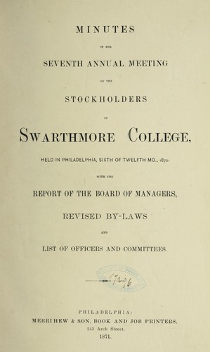 Cover for Minutes of the seventh annual meeting of the stockholders of Swarthmore College