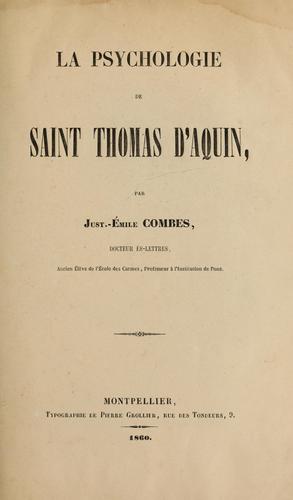 Cover for La Psychologie de Saint Thomas d'Aquin