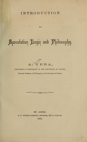 Cover for Introduction to speculative logic and philosophy
