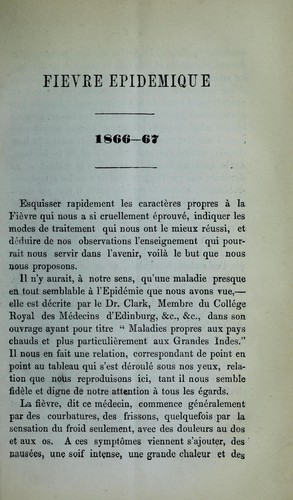 Cover for Fièvre épidémique à Maurice en 1866-67