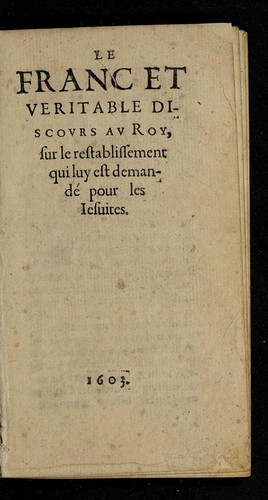 Cover for Le franc et veritable discovrs av roy