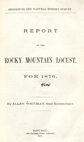 Cover for Report on the Rocky Mountain locust for 1876