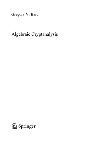 Cover for Algebraic cryptanalysis