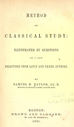 Cover for Method of classical study