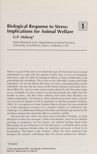Cover for The biology of animal stress