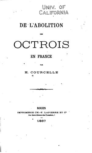 Cover for De l'abolition des octrois en France