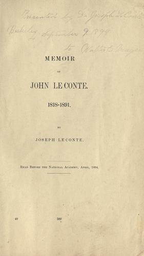 Cover for Memoir of John LeConte, 1818-1891