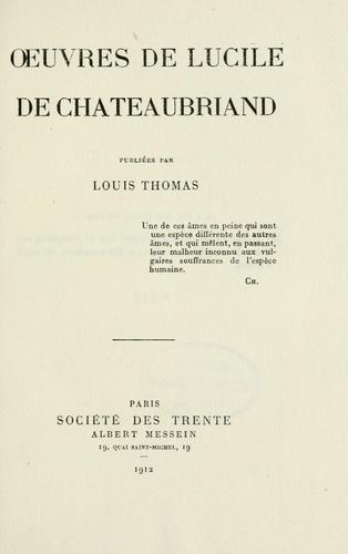 Cover for Oeuvres de Lucile de Chateaubriand