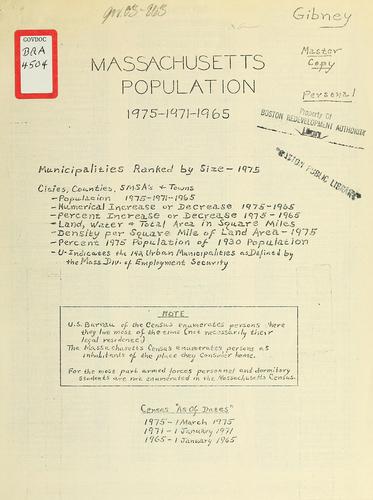 Cover for Massachusetts population 1975-1971-1965