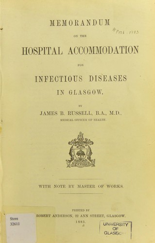 Cover for Memorandum on the hospital accommodation for infectious diseases in Glasgow