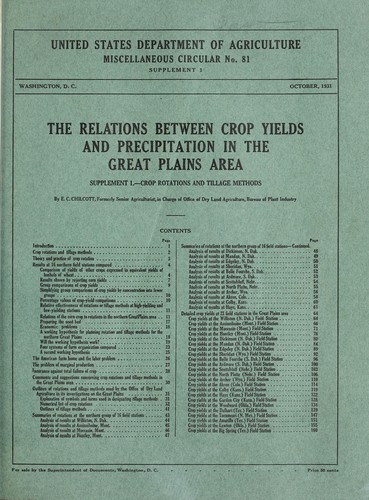 Cover for The relations between crop yields and precipitation in the Great Plains area