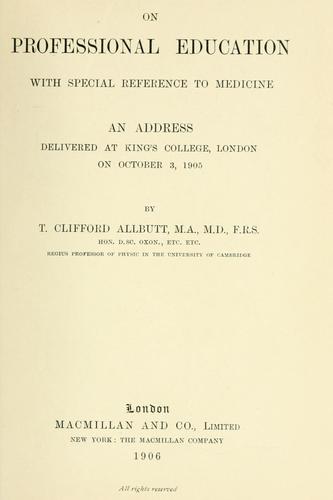 Cover for On professional education, with special reference to medicine