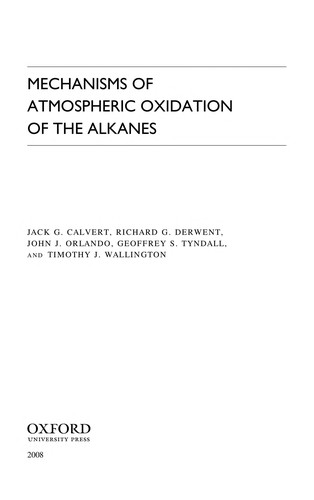 Cover for Mechanisms of atmospheric oxidation of the alkanes