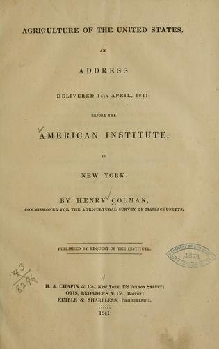 Cover for Agriculture of the United States