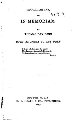 Cover for Prolegomena to In memoriam