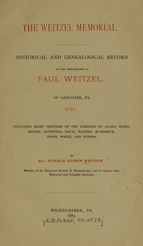 Cover for The Weitzel memorial