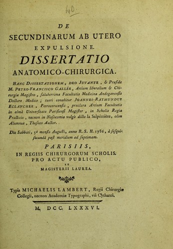 Cover for De secundinarum ab utero expulsione