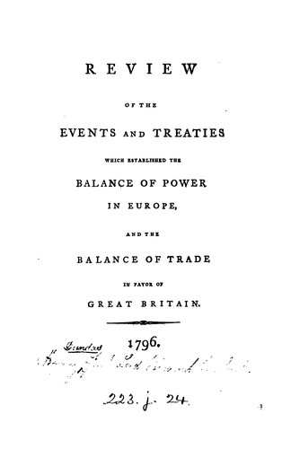 Cover for Review of the events and treaties which established the balance of power in Europe and the ...