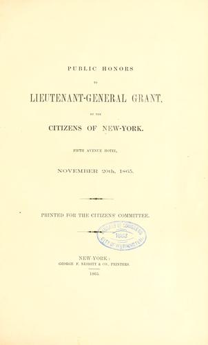 Cover for Public honors to Lieutenant-General Grant