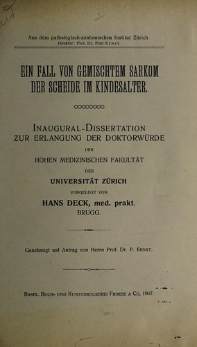 Cover for Ein Fall von gemischtem Sarkom der Scheide im Kindesalter ...