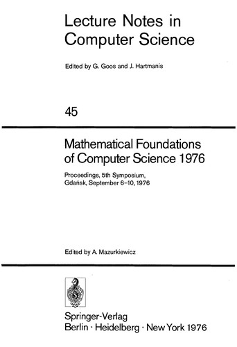 Cover for Mathematical foundations of computer science, 1976