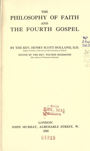 Cover for The philosophy of faith and The fourth Gospel...