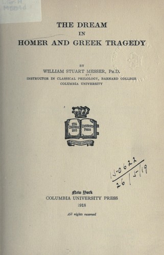 Cover for The dream in Homer and Greek tragedy