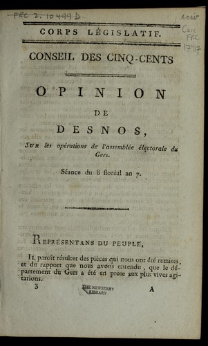 Cover for Opinion de Desnos sur les ope rations de l'assemble e e lectorale du Gers