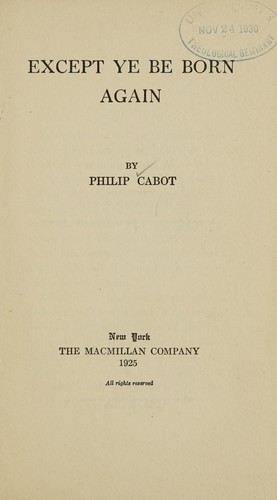 Cover for Except ye be born again