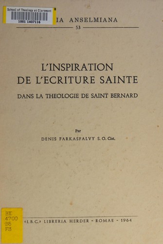 Cover for L'inspiration de l'Écriture sainte dans la theologie de Saint Bernard