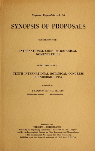 Cover for Synopsis of proposals concerning the international code of botanical nomenclature submitted to the Tenth International Botanical Congress, Edinburgh, 1964