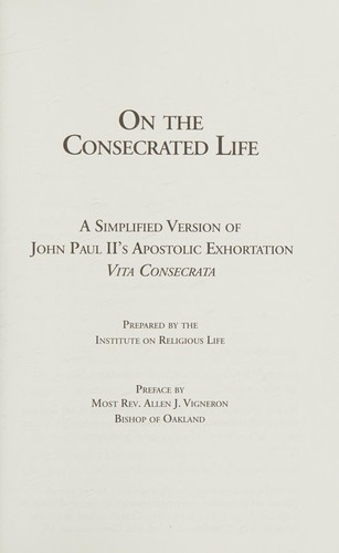 Cover for On the Consecrated Life