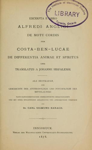 Cover for Excerpta e libro Alfredi Anglici De motu cordis