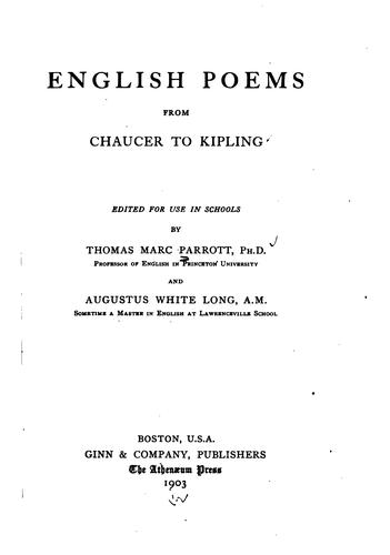 Cover for English poems from Chaucer to Kipling.
