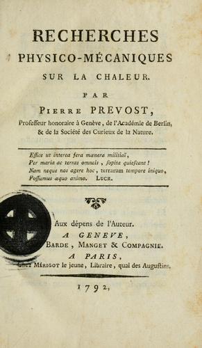 Cover for Recherches physico-mécaniques sur la chaleur