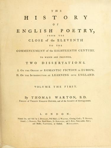 Cover for The history of English poetry