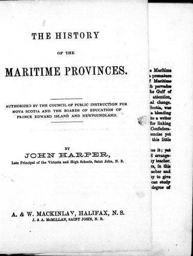 Cover for The history of the Maritime Provinces