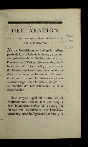 Cover for De claration