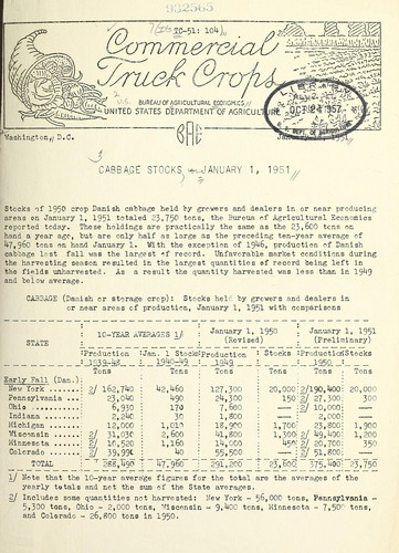 Cover for Cabbage stocks, January 1, 1951