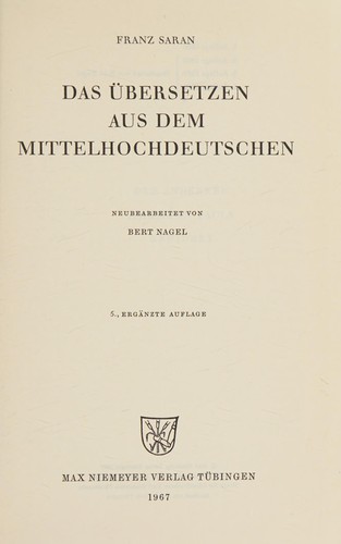 Cover for Das Ü bersetzen aus dem Mittelhochdeutschen.