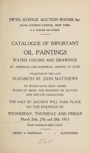 Cover for Important oil paintings, water colors and drawings by American and European artists of note