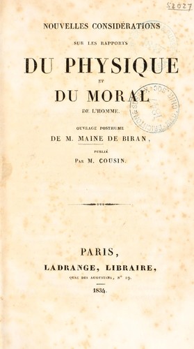 Cover for Nouvelles considérations sur les rapports du physique et du moral de l'homme